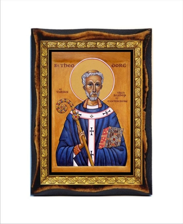 Handmade Theodore of Tarsus Wood Plaque: Archbishop of Canterbury