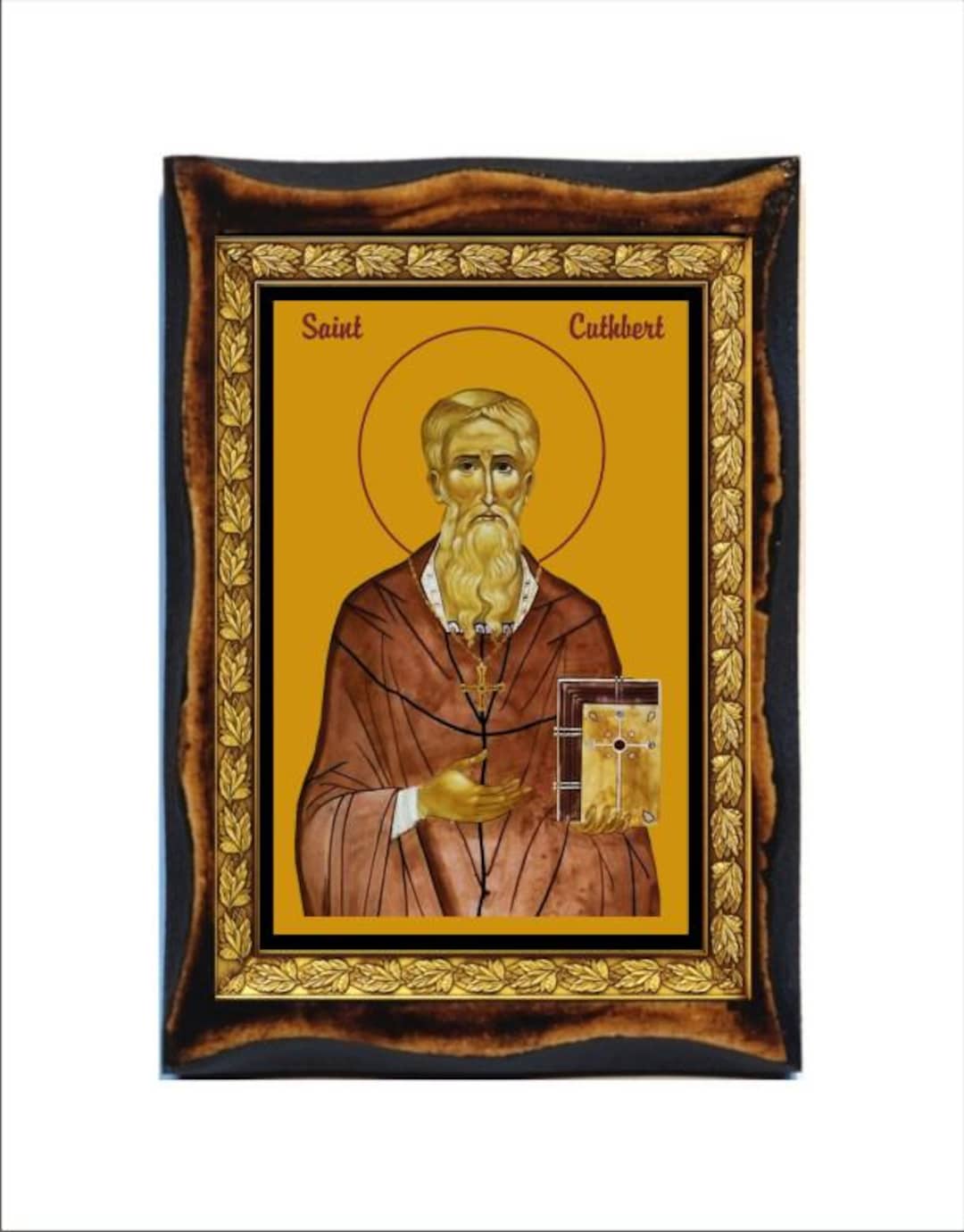 Saint Cuthbert - Holy Card - Icon on Handmade Wooden Plaque, Orthodox ...