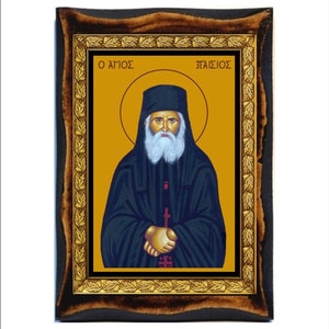 Paisios van de berg Athos - Saint Paisios - Saint Païssios - Païssios du Mont Athos - San Paisios - Paisios Handgemaakt hout, Heilige kaart op plaquette