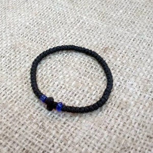 Corde de prière 50 nœuds en soie avec myrrhe sacrée - Corde de prière authentique avec perle bleue - Chapelet pour main - Saint Rosaire - Komboskini - Perles de prière