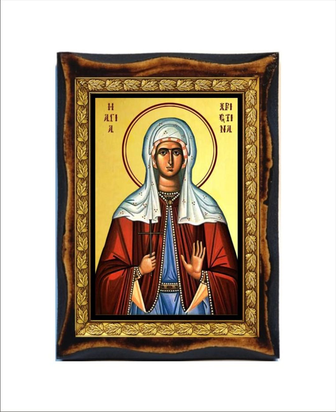 Saint Christina - Holy Card - Icon on Handmade Wooden Plaque, Orthodox ...