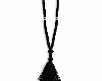 Wool Prayer Rope: 100 Knots, Red Beads, Holy Myrrh