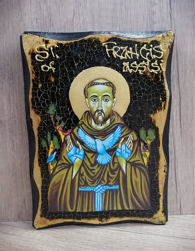 Saint Francis of Assisi - Icon on Handmade Wooden Plaque, With 24K ...