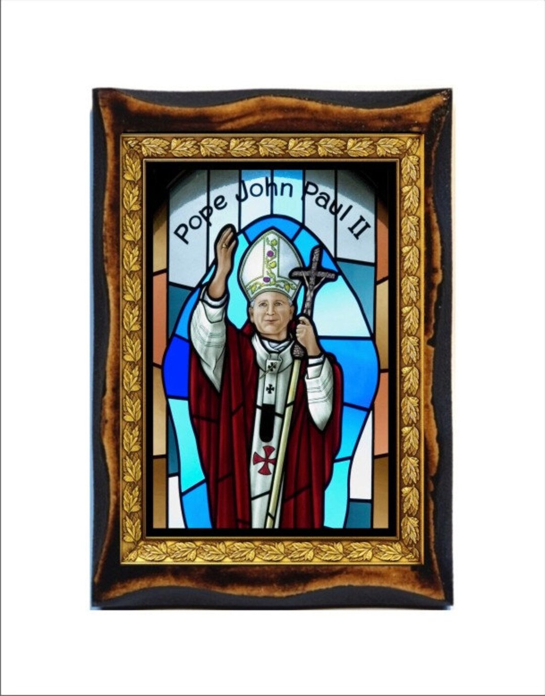 Pope John Paul II - Holy Card - Icon on Handmade Wooden Plaque ...