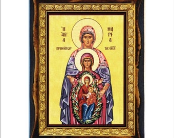 Saint Mary Promitor Theotokos - Holy Card - Icon on Handmade wooden plaque, Orthodox Religious Art