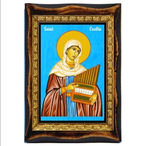 Saint Cecilia - Cecile de Rome - Santa Cecilia - Cecilia de Roma - Cecilia di Roma - Cacilia von Rom - Handgemaakt hout, heilige kaart op plaquette