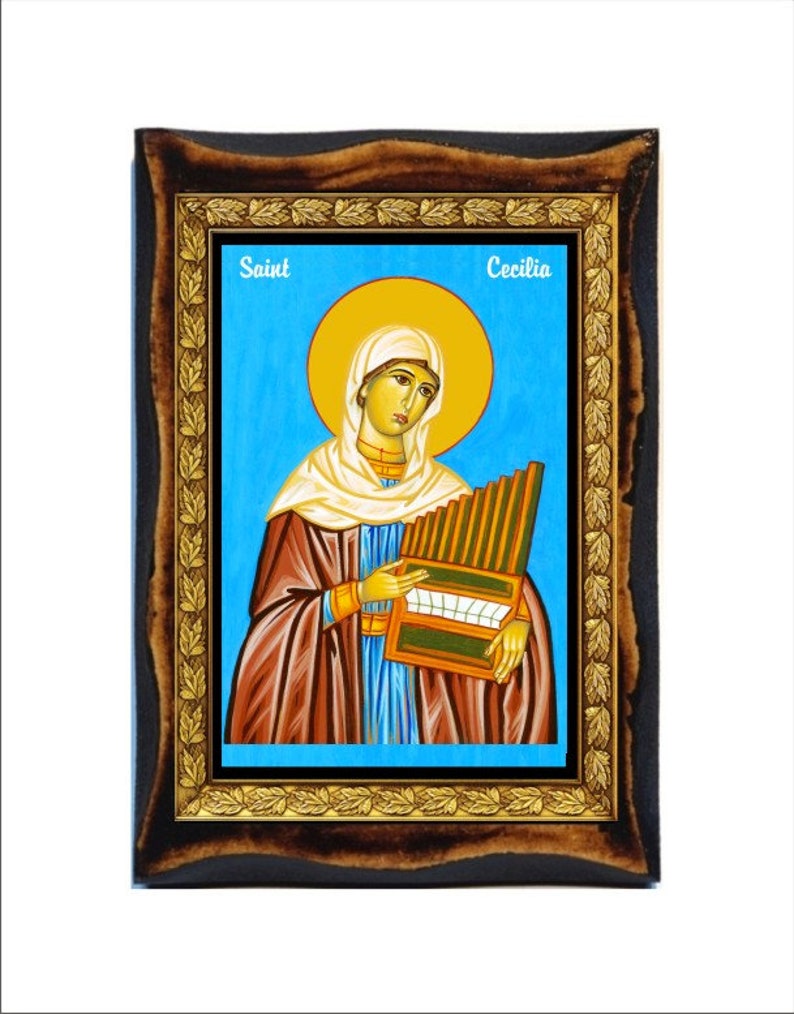 Saint Cecilia - Holy Card - Icon on Handmade Wooden Plaque, Catholic ...