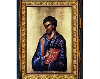 Saint Luke - Holy Card - Icon on Handmade Wooden Plaque, Orthodox Religious Art