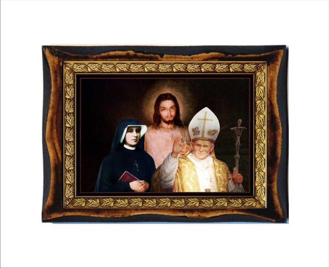 Sts Faustina & John Paul - Holy Card - Icon on Handmade Wooden Plaque ...