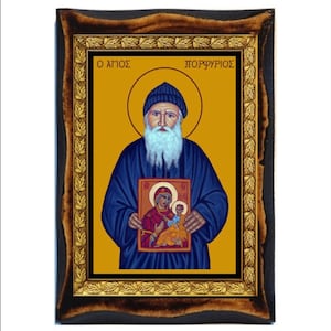 Porfirio (Bairaktaris) di Kafsokalivia - Santo Anziano Porfirio di Kafsokalivia - San Porfirio Legno fatto a mano, Immagine sacra su targa