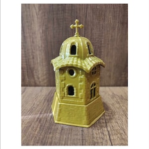 Gold Church Oil Lamp with Red Glass Cup: Tabletop Vigil Candle