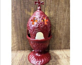 Red Zamak Metal Oil Lamp: Catholic Altar Home Decor