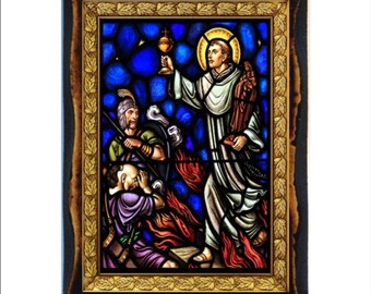 Saint Hyacinth of Poland - Holy Card - Icon on Handmade Wooden Plaque, Catholic Religious Art