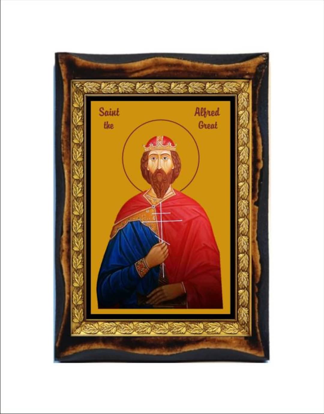 Alfred the Great - Holy Card - Icon on Handmade Wooden Plaque, Orthodox ...