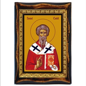 Saint Cedd - Ceda de Lastingham - Święty Cedda - Ceda - Ceddus - Cedda - Legno fatto a mano, Immagine sacra su targa