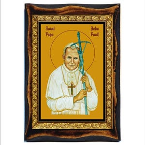 Handmade Pope John Paul II Wood Icon Plaque - Catholic Altar Decor