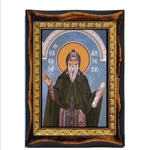 Saint Eleazar van Anzersk - Saint Éléazar - Sant'Eleazar - Santo Eleazar - Свети Елеазар - San Eleazar - Handgemaakt hout, Heilige kaart op plaquette