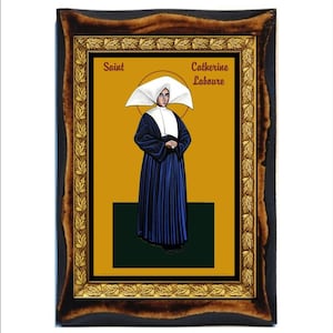 Saint Catherine Labouré - Holy Card - Icon on Handmade Wooden Plaque, Catholic Religious Art