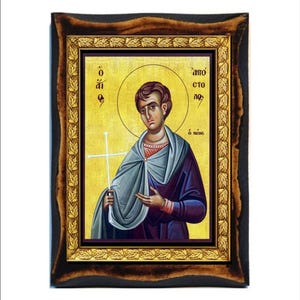 Apostolos il Nuovo-Santo Apostolos-Santo Apostolo-Apóstoles-Santo Apostolo-Heilige Apostolo's-Legno fatto a mano, Immagine sacra su targa