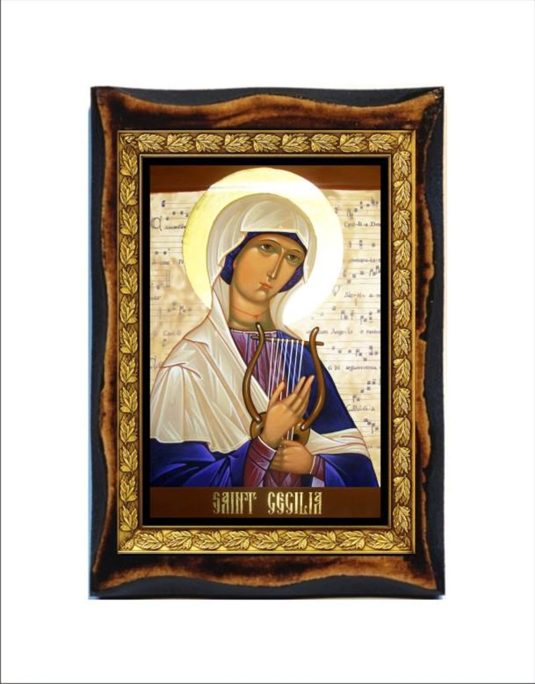 Saint Cecilia - Holy Card - Icon on Handmade Wooden Plaque, Catholic ...