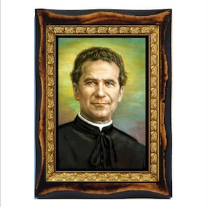 Saint John Bosco - Icon on Handmade wooden plaque, Catholic Religious Art