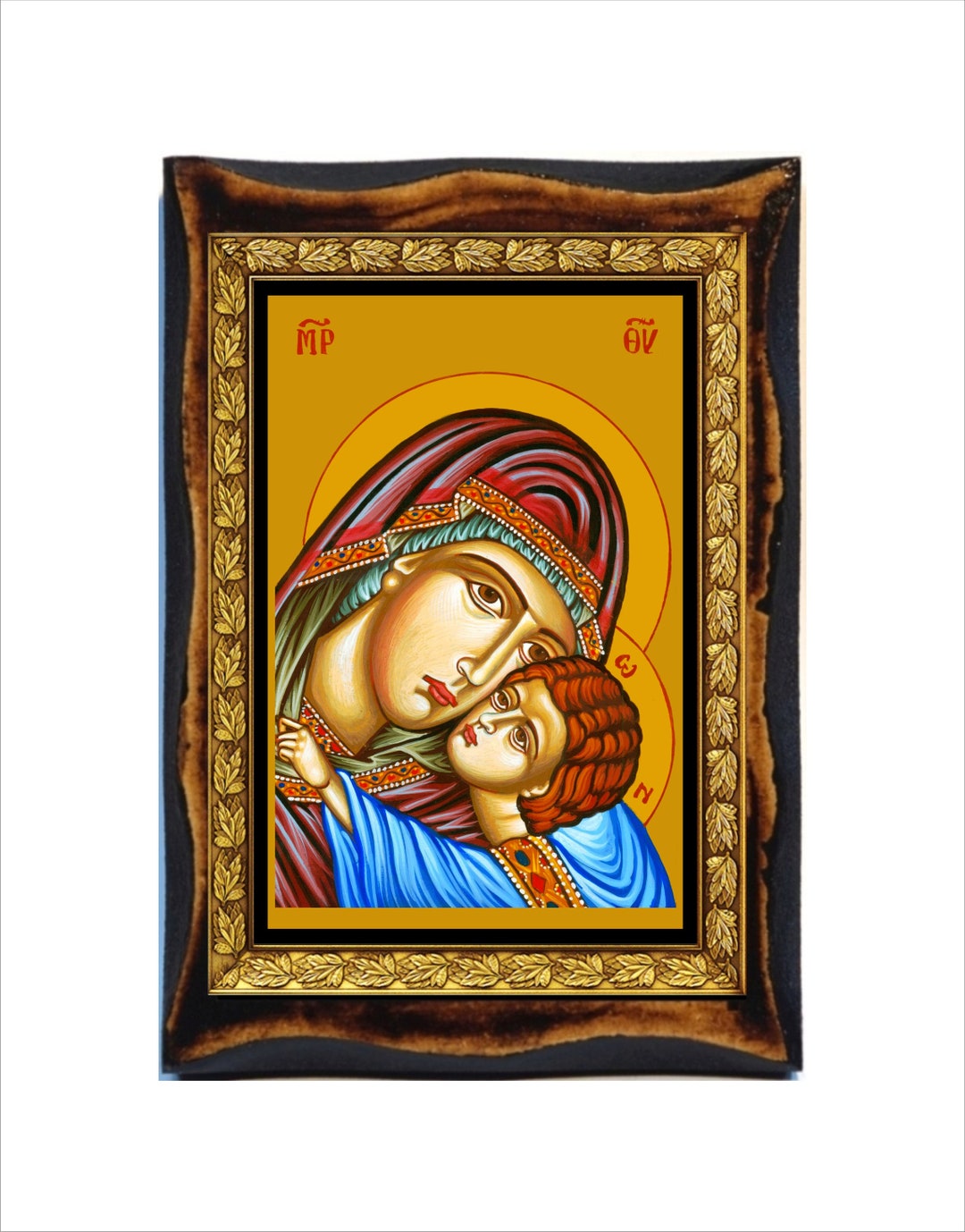 Τhe Sweet-loving Virgin Mary - Holy Card - Icon on Handmade Wooden ...