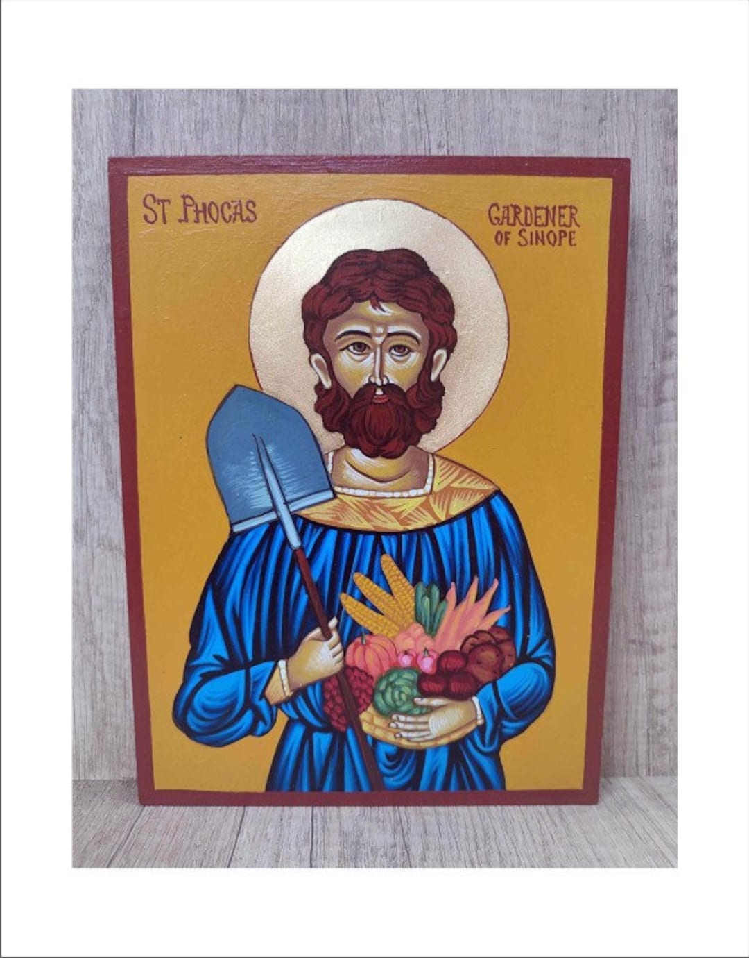 Handmade Saint Phocas Icon: Gardener of Sinope, Egg Tempera & Gold Leaf ...