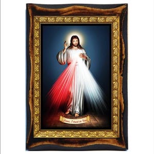 Divine Mercy Plaque: Handmade Wood Holy Card