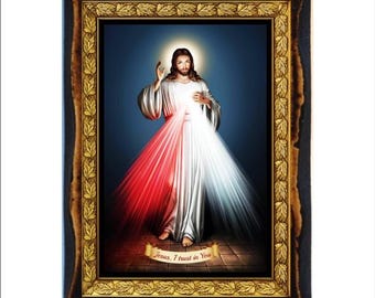 Placa de la Divina Misericordia: Estampa de madera hecha a mano