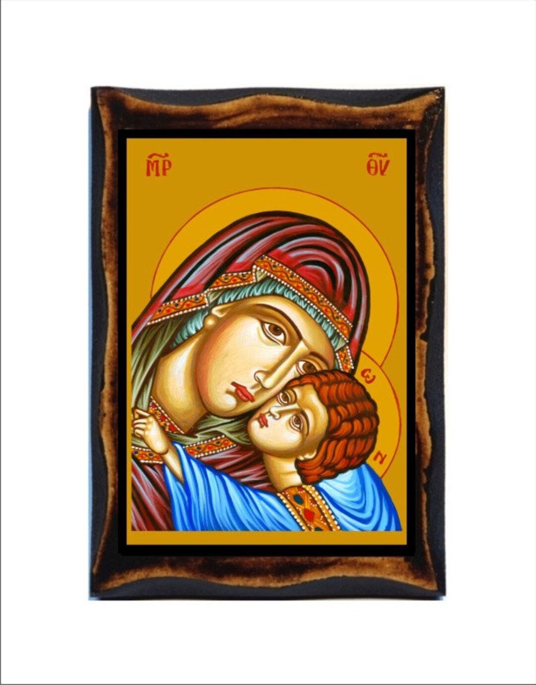 Virgin Mary Sweet Kiss Icon: Handmade Wood Holy Card Plaque - Etsy