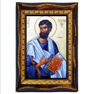 Saint Barnabas-apostel Barnabas-San Barnaba-Święty Barnaba-San Bernabé-São Barnabé-Свети Варнава-Varnavas-handgemaakt hout, heilige kaart op plaquette
