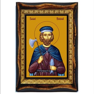Saint Botvid - San Botvido de Suecia - Botvido di Svezia - Święty Botwid - São Botuíno - Botvidi - Handgemaakt hout, Heilige kaart op plaquette