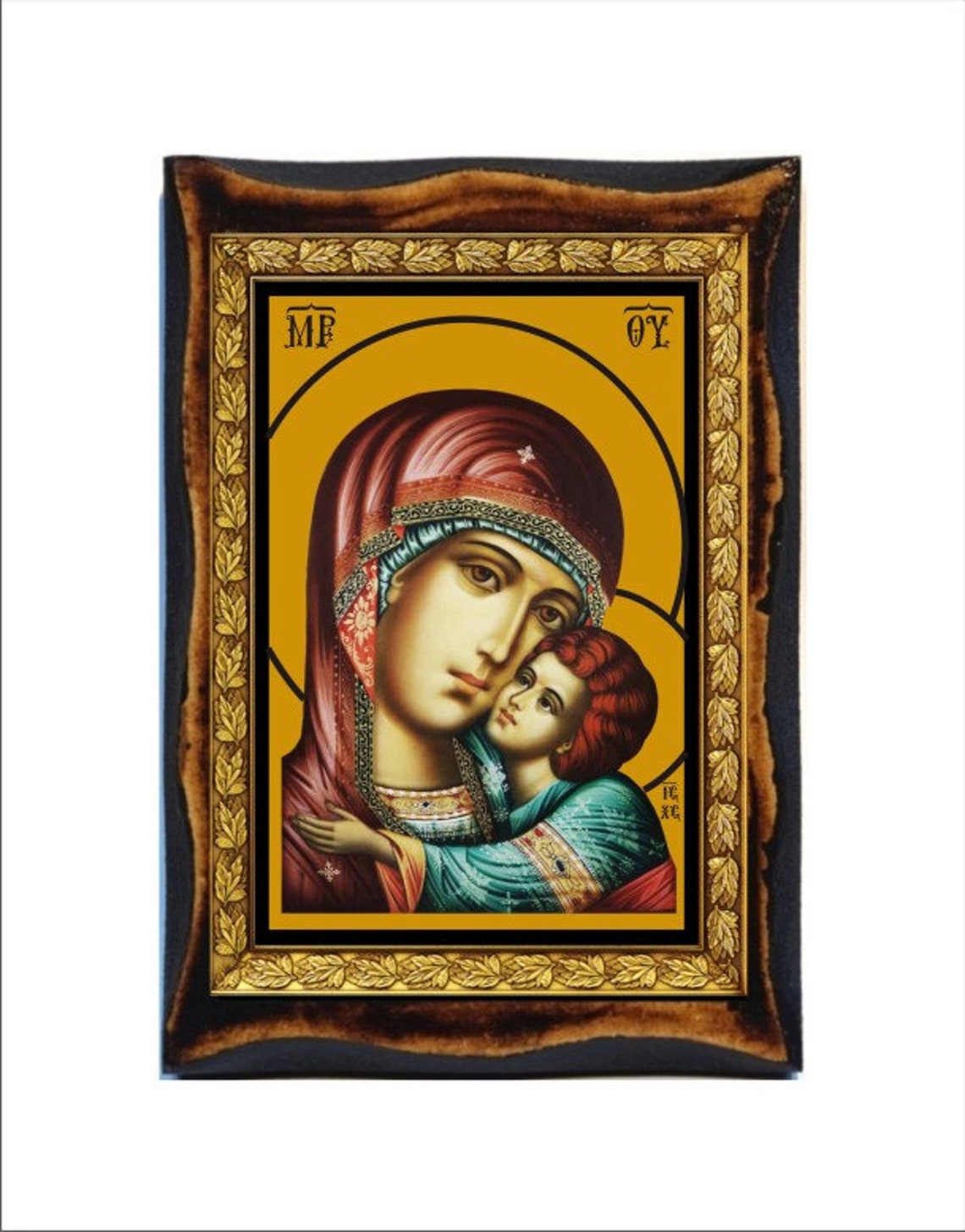 Virgin Mary Glykophilousa - Holy Card - Icon on Handmade Wooden Plaque ...