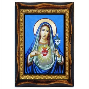 Inmaculado Corazón de María - Cuore Immacolato di Maria - Immacule de Marie -Inmaculado Corazon de María Madera hecha a mano, Tarjeta sagrada en placa
