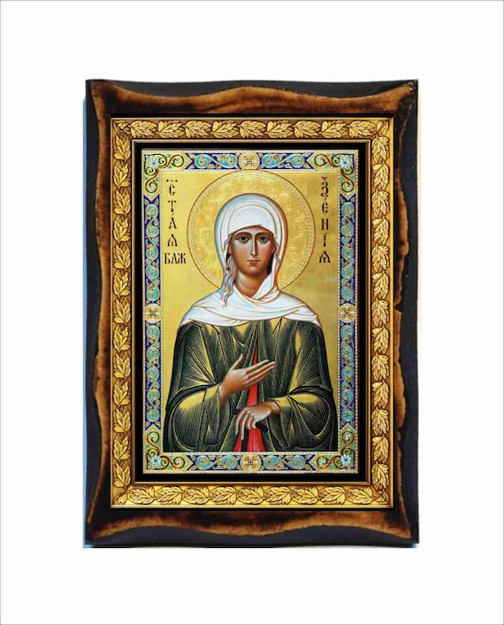 聖クセニア - 聖カード - 手作りの木板に描かれたイコン、正教会の宗教