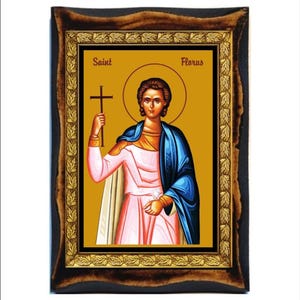 San Floro - Santi Floro - Sankta Floro - San Floros - Święty Florosie - Свети Флорос - Flor - Flore - Legno fatto a mano, Immagine sacra su targa
