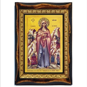 Santa Tecla -Santa Tecla-Thekla-Tecla d'Iconi -Sainte Thècle -Tecla -Фёкла -Święta Tekla-Sfânta Tecla - Madeira artesanal, Cartão sagrado em placa