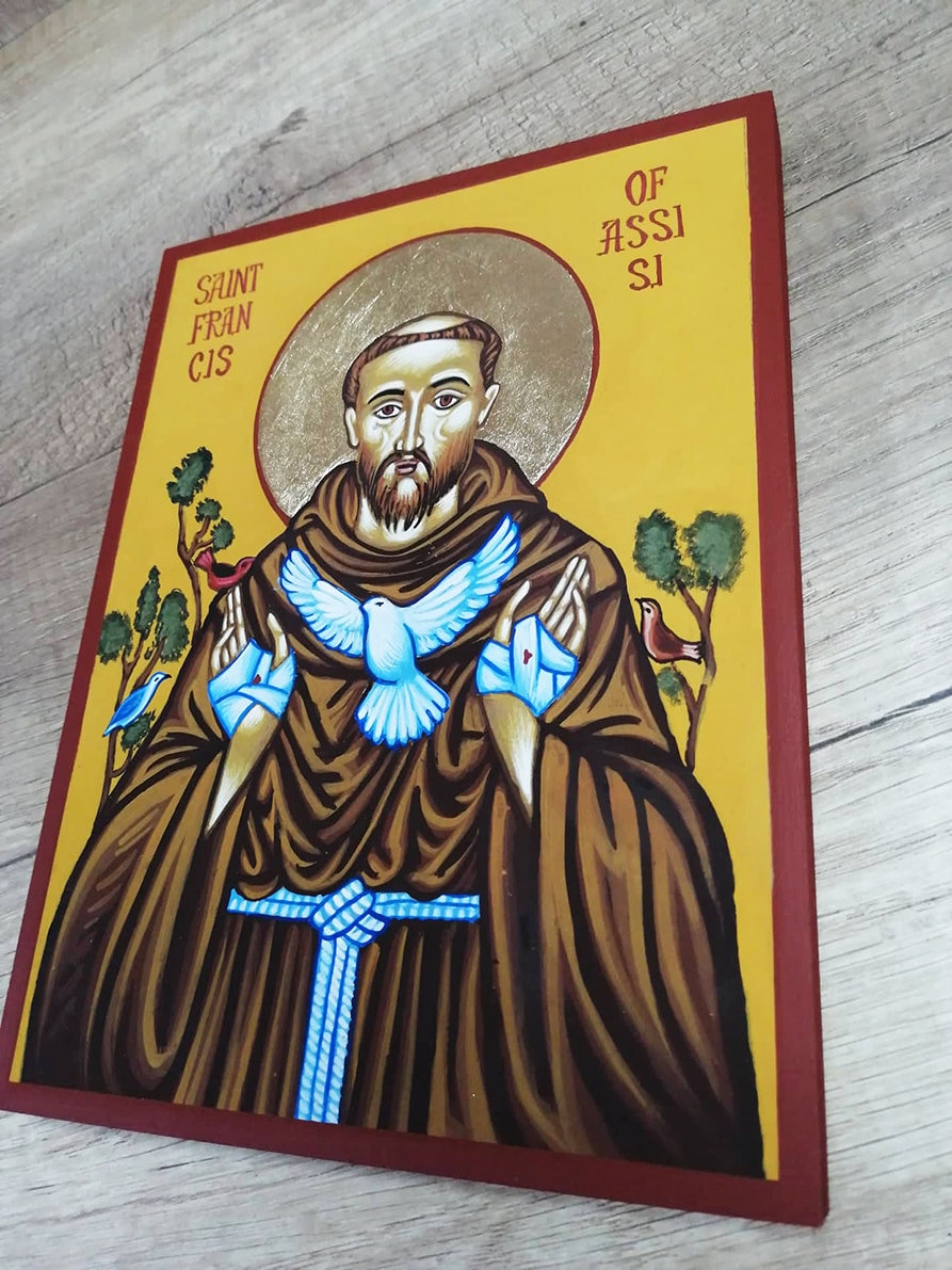 Handmade Saint Francis of Assisi Icon: 24K Gold Leaf, Catholic ...