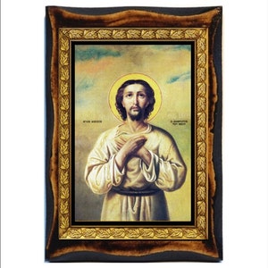 St. Alexis - Heilige Karte - Handgemachte Holzplakette
