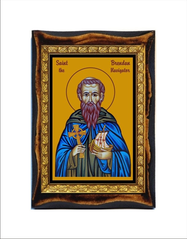 Handmade Saint Brendan Wood Plaque - Brendan the Navigator Holy Card