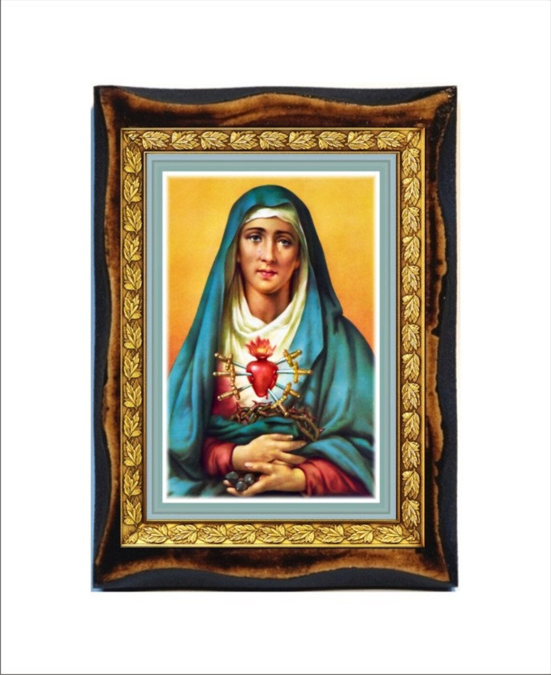 Immaculate Heart of Mary - Holy Card - Icon on Handmade Wooden Plaque ...