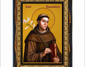 Saint Bonaventure - Holy Card - Icon on Handmade Wooden Plaque, Catholic Religious Art
