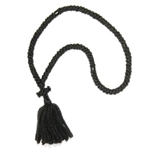 Corde de prière 100 noeuds en laine avec myrrhe sacrée - Corde de prière authentique avec perles noires - Rosaire - Komboskini - Rosario - Cordon de oracion