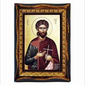 Saint Plato - Sankta Platono - San Platone - San Platón - Święty Platon - São Platão - San Platuni - Handgemaakt hout, heilige kaart op plaquette