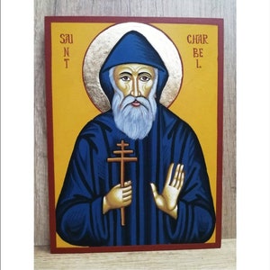Charbel Makhlouf - Saint Charbel Makhlouf - Sharbel Maklouf - Saint Charbel - San Charbel - Sharbil  Handmade and Hand Painted Original Icon