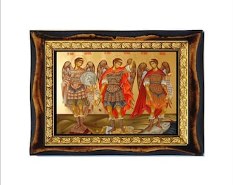 24K金箔を施した手作りの大天使ラファエルの木製アイコン - Etsy 日本