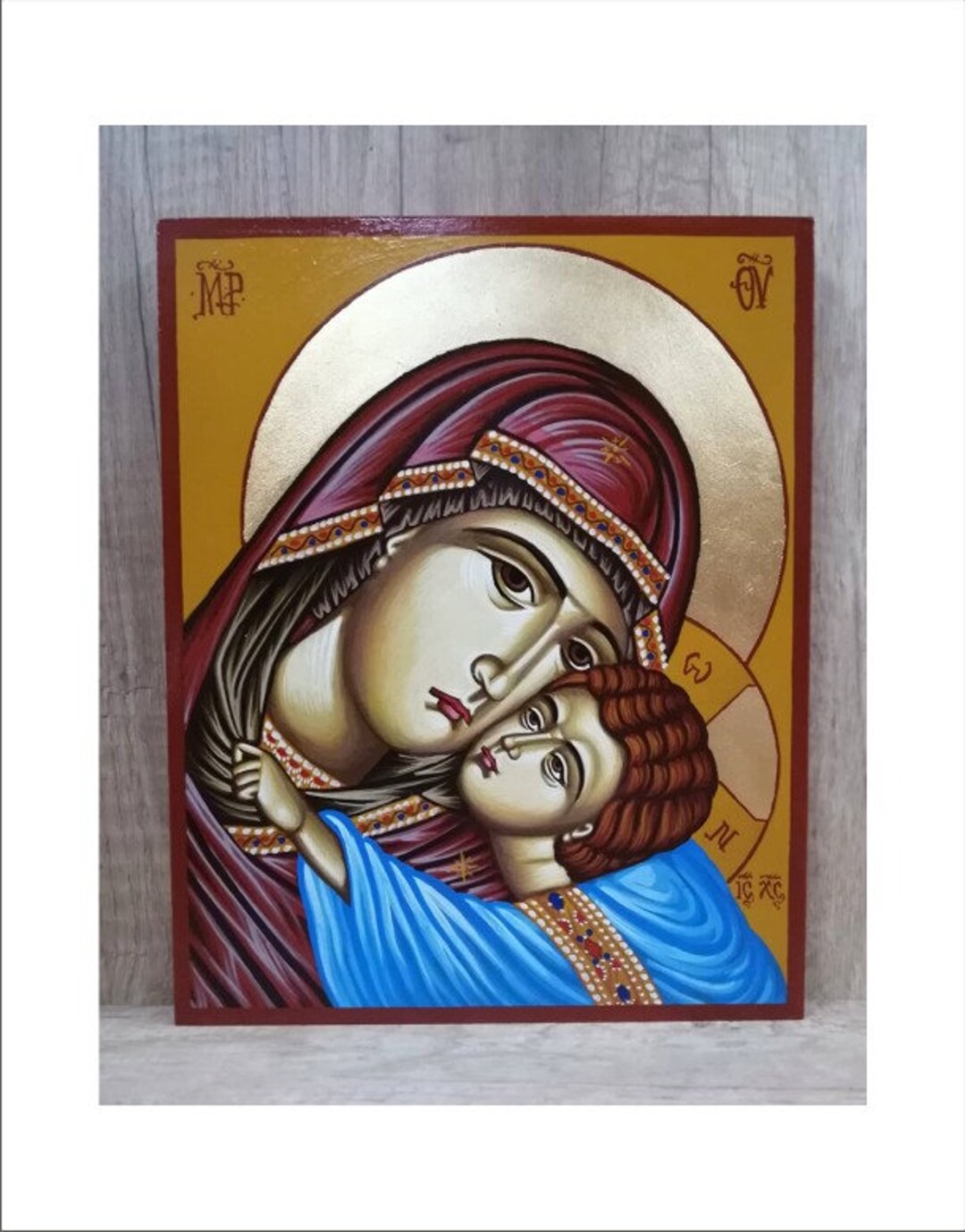 Hand Painted Virgin Mary Sweet Kiss Icon - Glykofilousa - Gold Leaf - Etsy