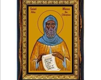 San Moisés el Negro - Estampa - Placa de madera hecha a mano