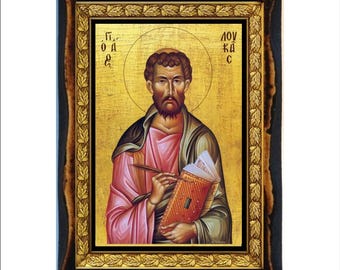 Saint Luke the Evangelist - Holy Card - Icon on Handmade Wooden Plaque, Orthodox Religious Art