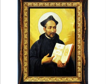 Saint Ignatius of Loyola - Holy Card - Icon on Handmade Wooden Plaque, Catholic Religious Art